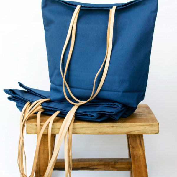 Marine Blue Canvas & Leather Farmer's Market Totes | The Crafter's Box